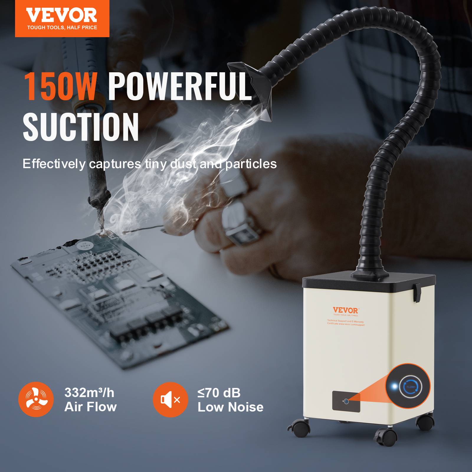 VEVOR Extracteur fumée soudage 150W, filtre 3 couches, débit 332 m³/h, compact, soudure/gravure. - Image 2
