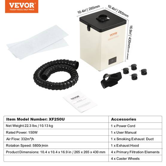 VEVOR Extracteur fumée soudage 150W, filtre 3 couches, débit 332 m³/h, compact, soudure/gravure. - Image 7