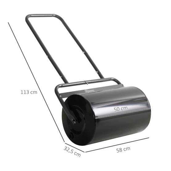 Rouleau à gazon en acier 38L pour jardin et semis Noir 50 cm – ComfortXL Outdoor Living - Image 3