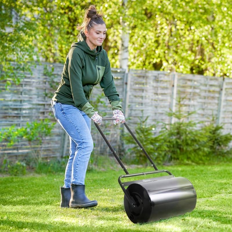 Rouleau à gazon en acier 38L pour jardin et semis Noir 50 cm – ComfortXL Outdoor Living - Image 1
