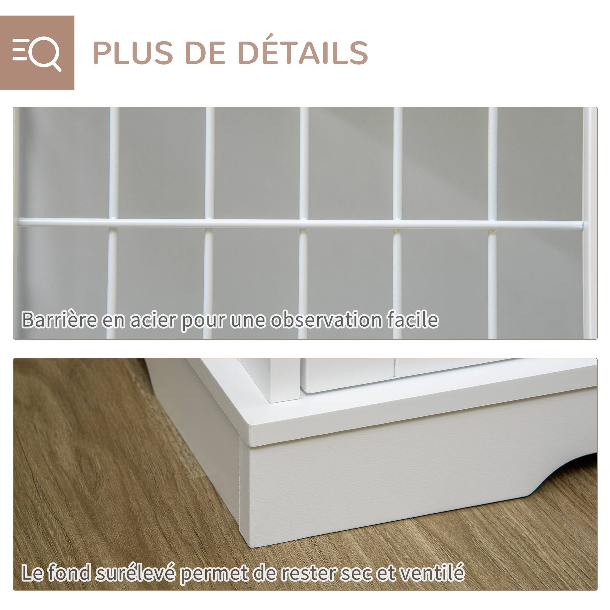 Pawhut - Cage pour chien animaux table d'appoint 2 en 1 - 2 portes verrouillables - dim. 76L x 54,5l x 56H cm - MDF acier blanc - Image 6