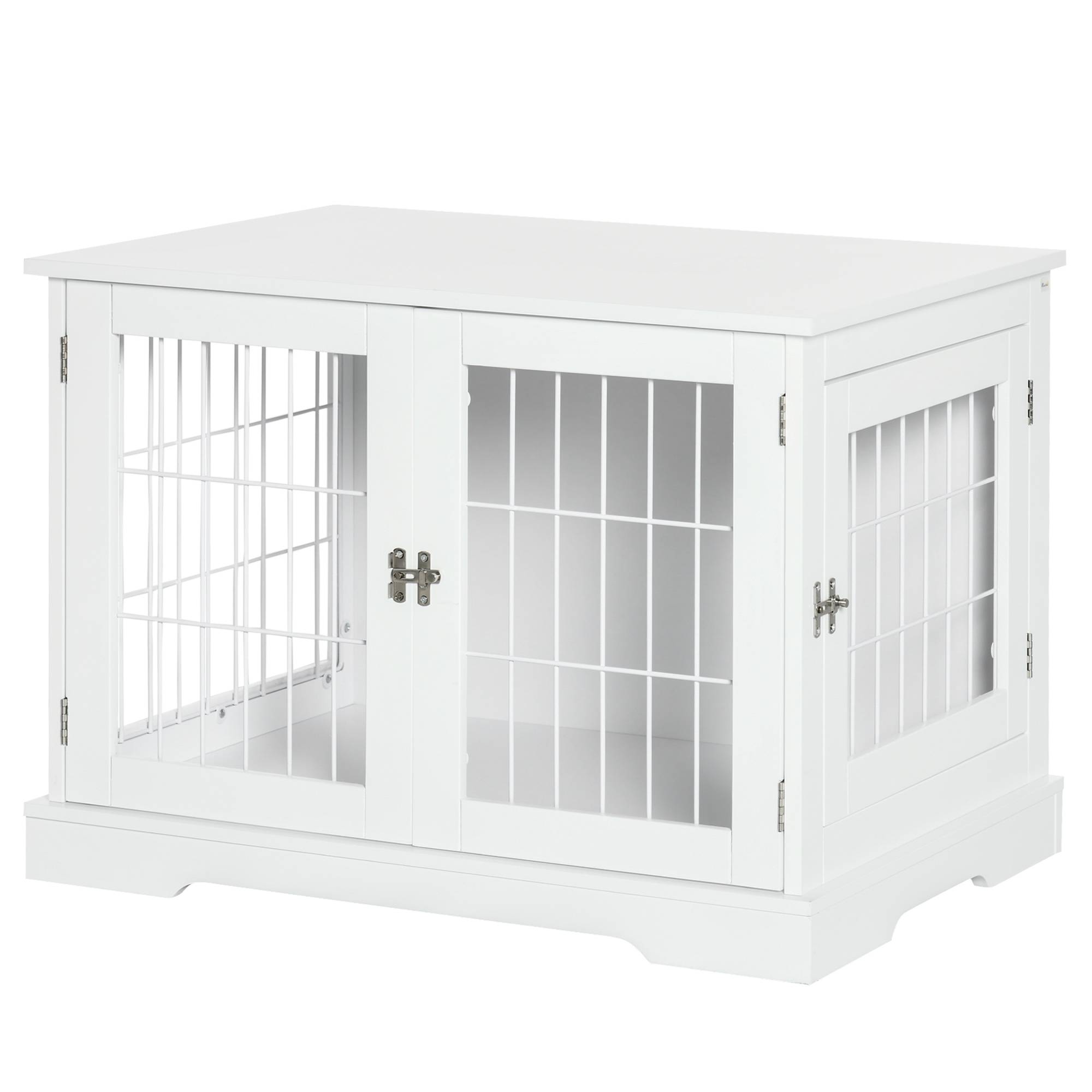 Pawhut - Cage pour chien animaux table d'appoint 2 en 1 - 2 portes verrouillables - dim. 76L x 54,5l x 56H cm - MDF acier blanc - Image 1