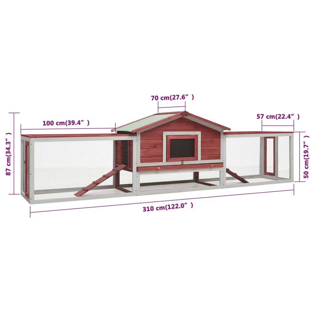 Vidaxl - Clapier Rouge 310x70x87 cm Pin massif et sapin vidaXL 170860 - Imagen 2
