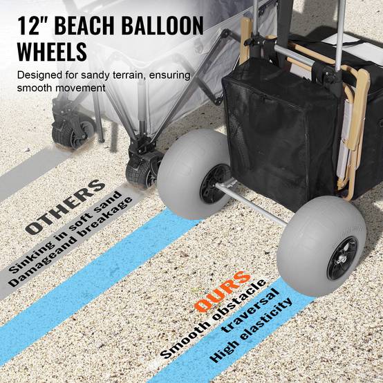 Vevor - VEVOR Chariot plage roues ballons 304 mm, plateau 760x390 mm, pliable, charge 74.8 kg, hauteur 685-1135 mm. - Image 3