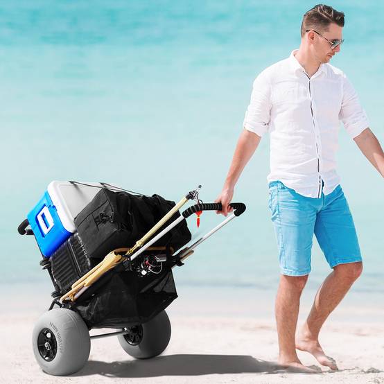 Vevor - VEVOR Chariot plage roues ballons 304 mm, plateau 760x390 mm, pliable, charge 74.8 kg, hauteur 685-1135 mm. - Image 8