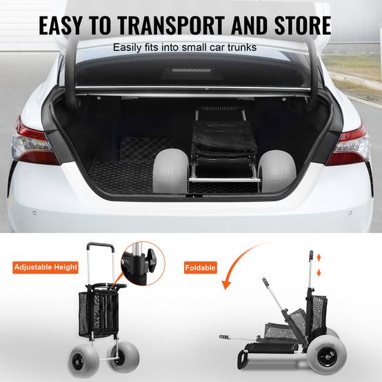 Vevor - VEVOR Chariot plage roues ballons 304 mm, plateau 760x390 mm, pliable, charge 74.8 kg, hauteur 685-1135 mm. - Image 6