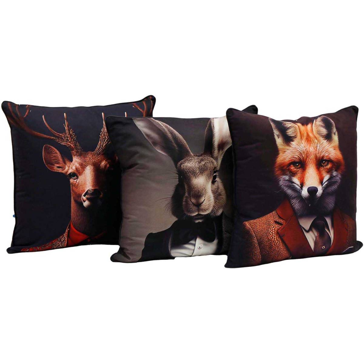 Sil - Coussin en polyester imprimé animaux 45 x 45 cm (Lot de 3) Imprimé animaux de la forêt