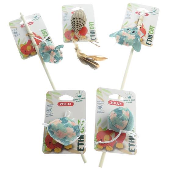 2 cannes à pêche tissu feuille vert et 3 jouets , jouet pour chat - Image 2