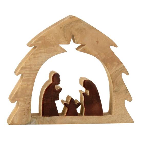 J-Line - Crèche Sapin en Bois "Ajourée" 27cm Marron & Naturel - Image 1