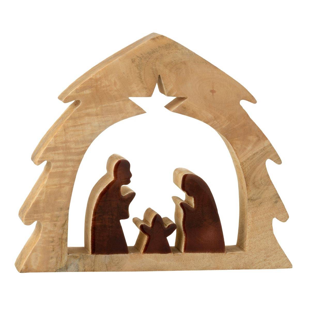J-Line - Crèche Sapin en Bois "Ajourée" 27cm Marron & Naturel