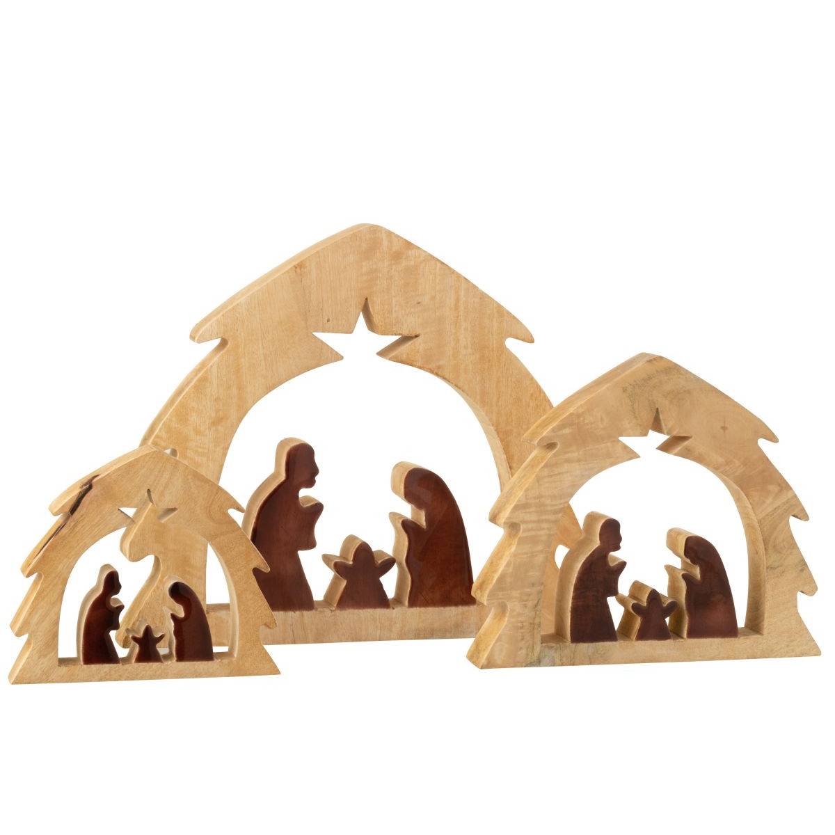 J-Line - Crèche Sapin en Bois "Ajourée" 27cm Marron & Naturel - Image 2