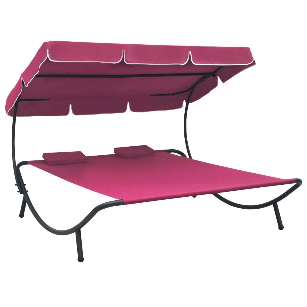 Maison Chic - Bain de soleil - Transat avec auvent et oreillers rose - Image 2