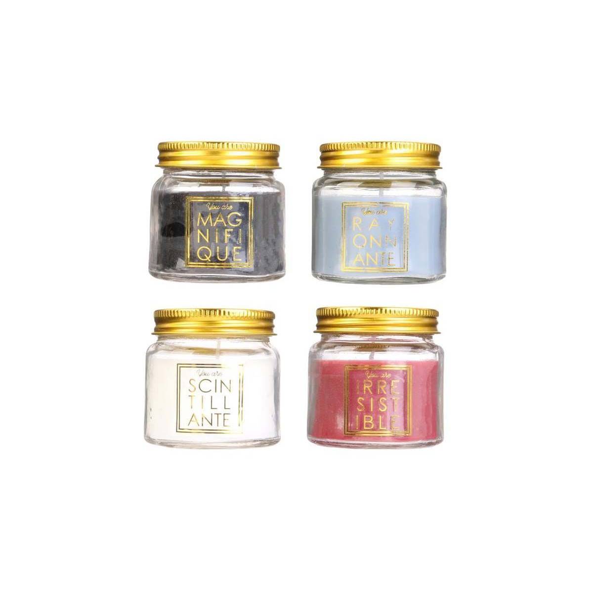 The Home Deco Factory - Bougie en pot message scintillant senteur fleur de coton (Lot de 4) - Imagen 1