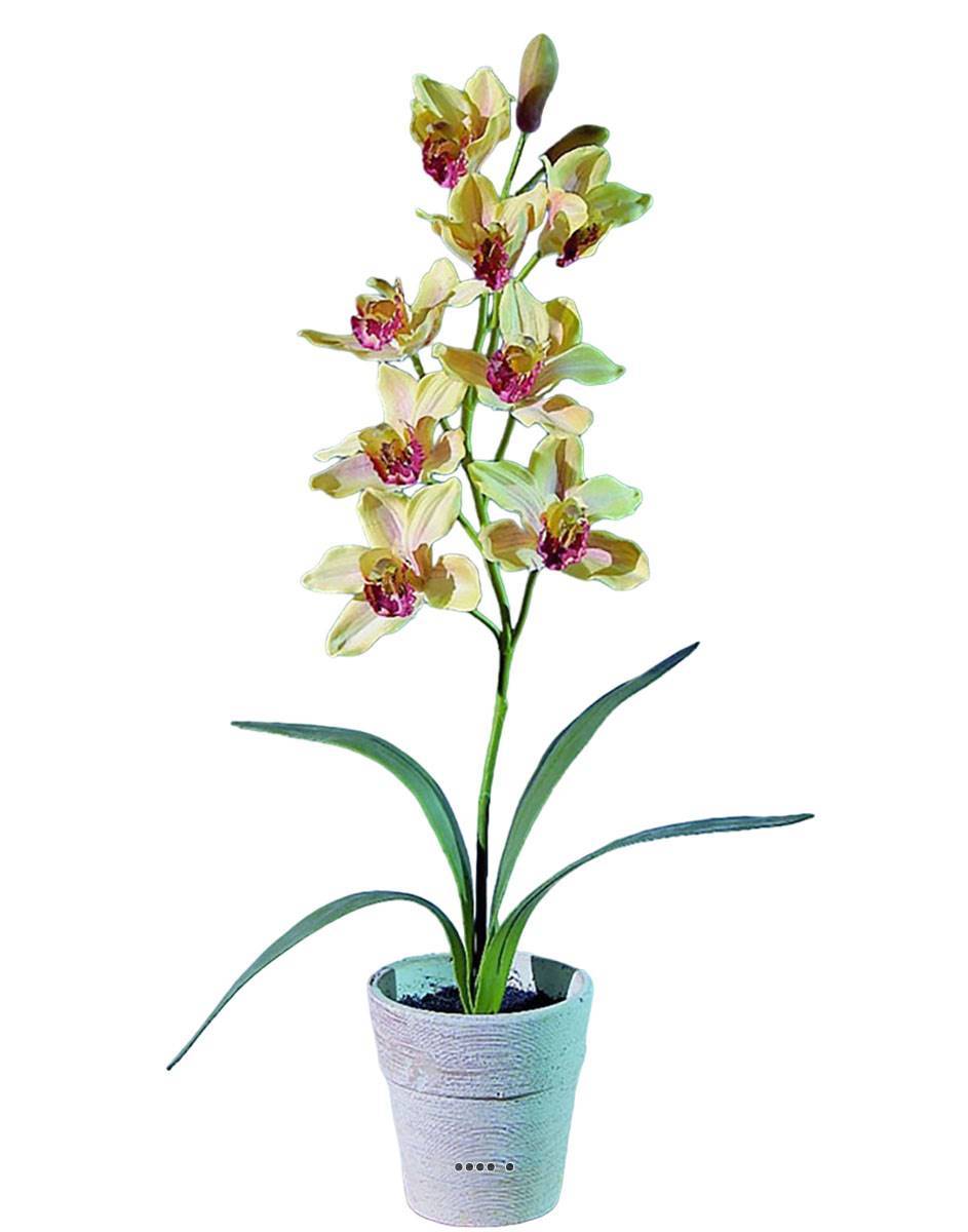 Artificielles - Grande orchidée artificielle en pot H 68 cm Jaune-rouge - couleur: Jaune-rouge - Imagen 2