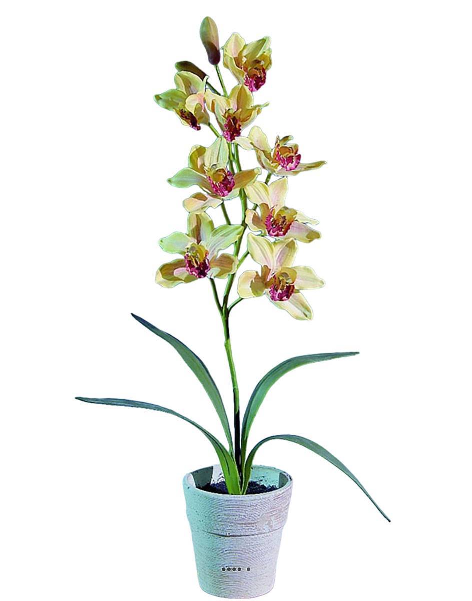 Artificielles - Grande orchidée artificielle en pot H 68 cm Jaune-rouge - couleur: Jaune-rouge - Imagen 1