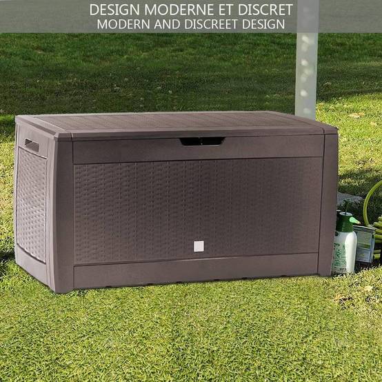 Coffre de Rangement Exterieur 310L en PP 119x48x60CM Style Polyrotin Marron - Image 4