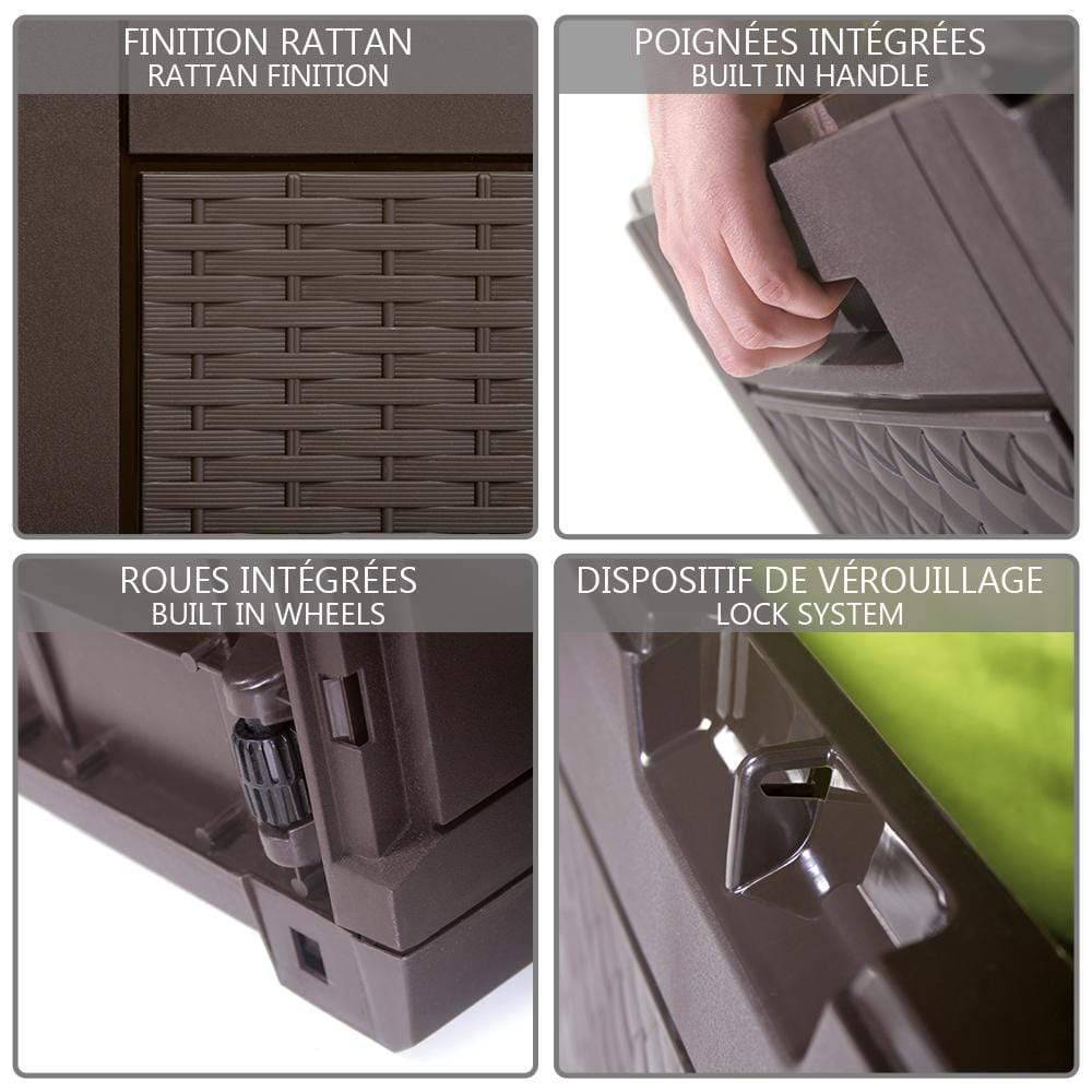 Coffre de Rangement Exterieur 310L  en PP 119x48x60CM Style Polyrotin Marron - Image 3