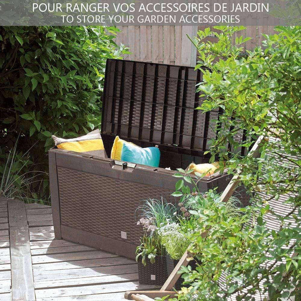 Coffre de Rangement Exterieur 310L  en PP 119x48x60CM Style Polyrotin Marron - Image 2