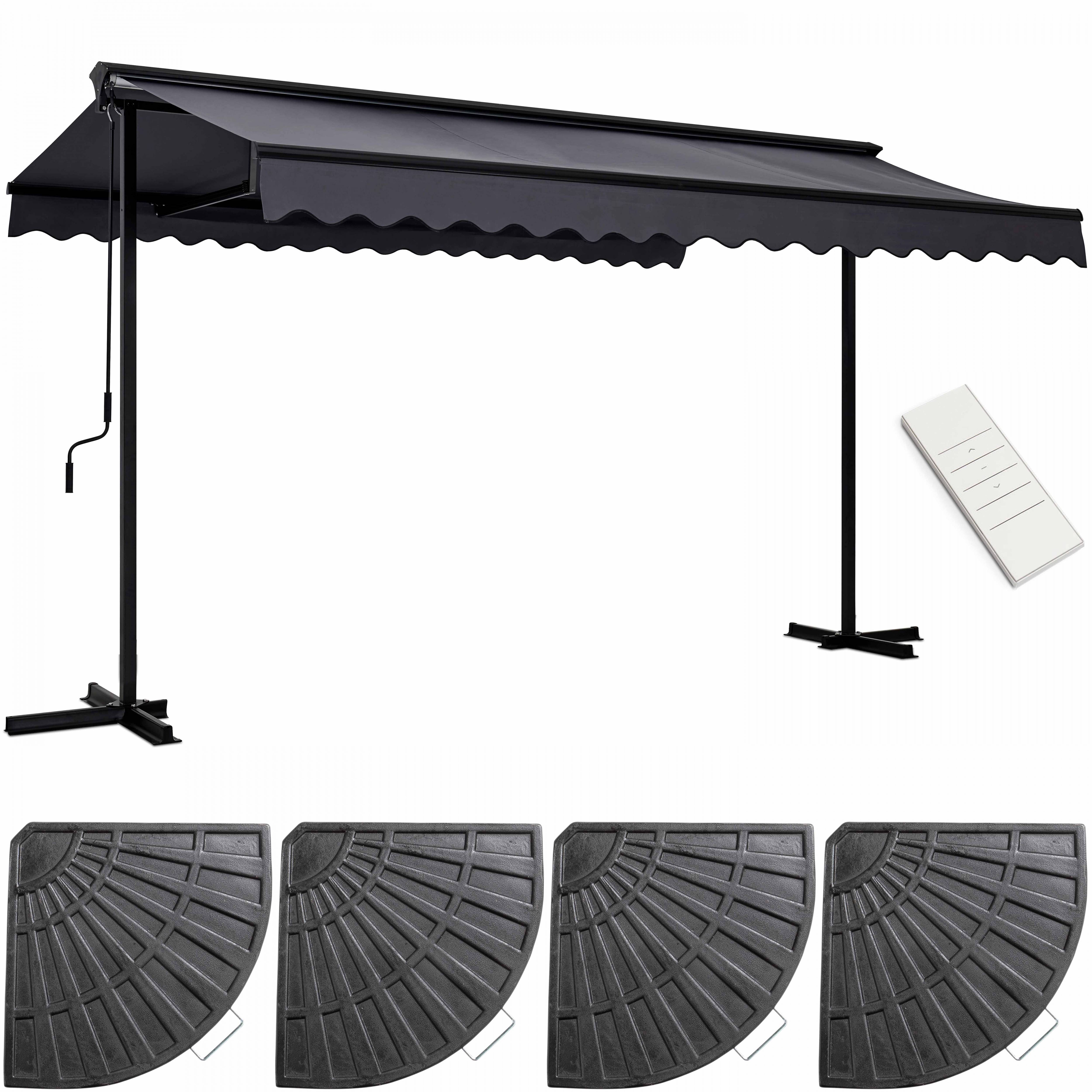 Oviala - Store mobile électrique 4x3m et 4 dalles lestées gris Delgada - Oviala - Imagen 1