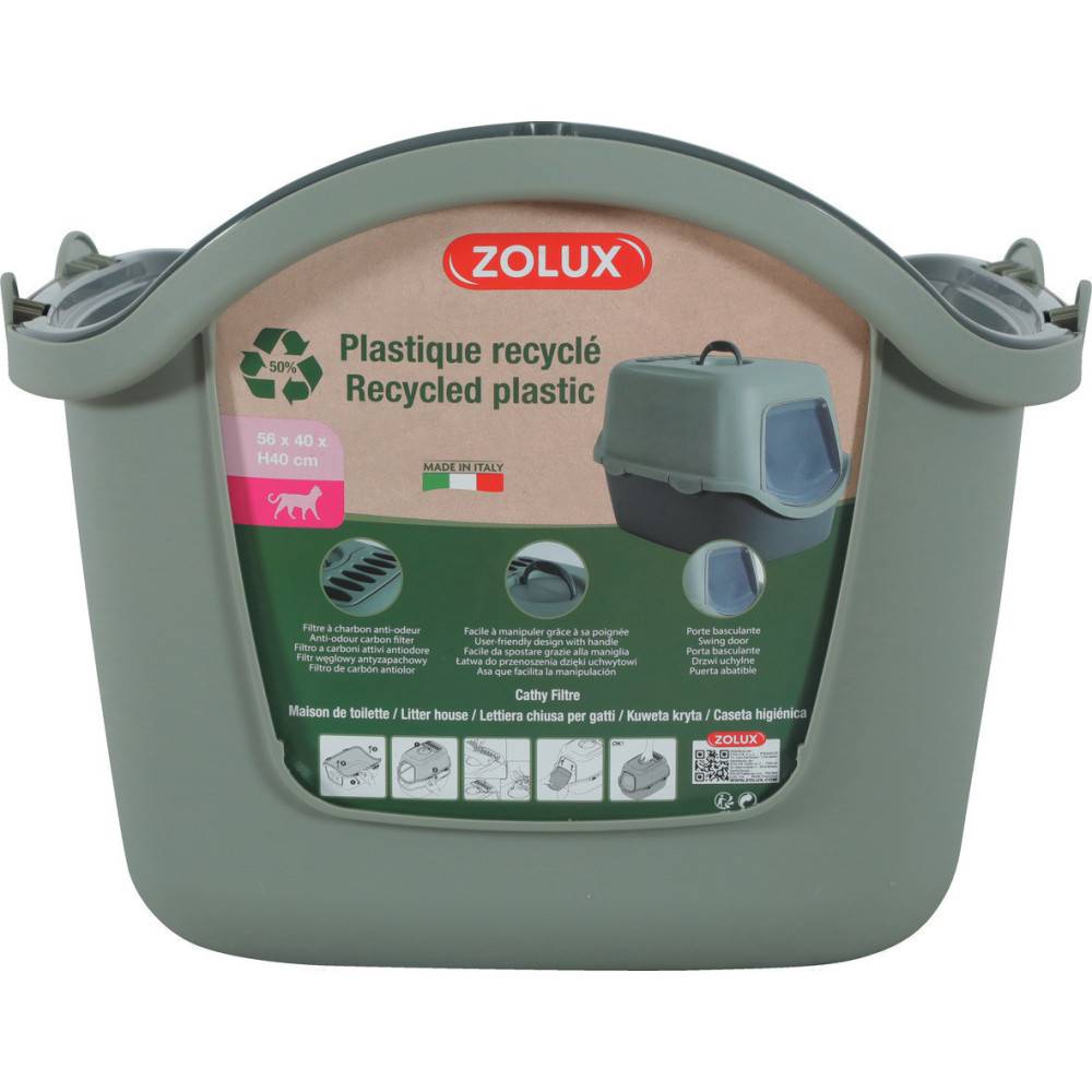 Stefanplast - Maison de toilette Cathy filtre en plastique recyclé vert 38.5 x 56 x 40 cm pour chat. - Image 5
