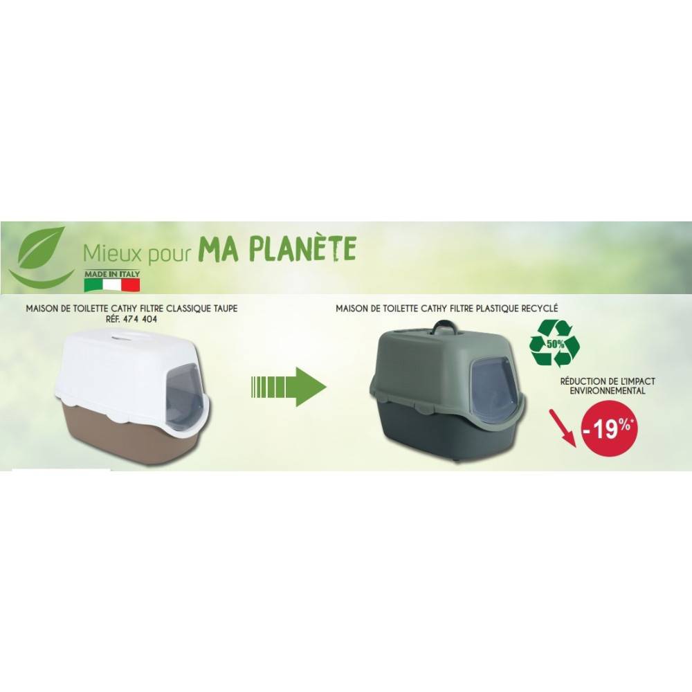 Stefanplast - Maison de toilette Cathy filtre en plastique recyclé vert 38.5 x 56 x 40 cm pour chat. - Image 10