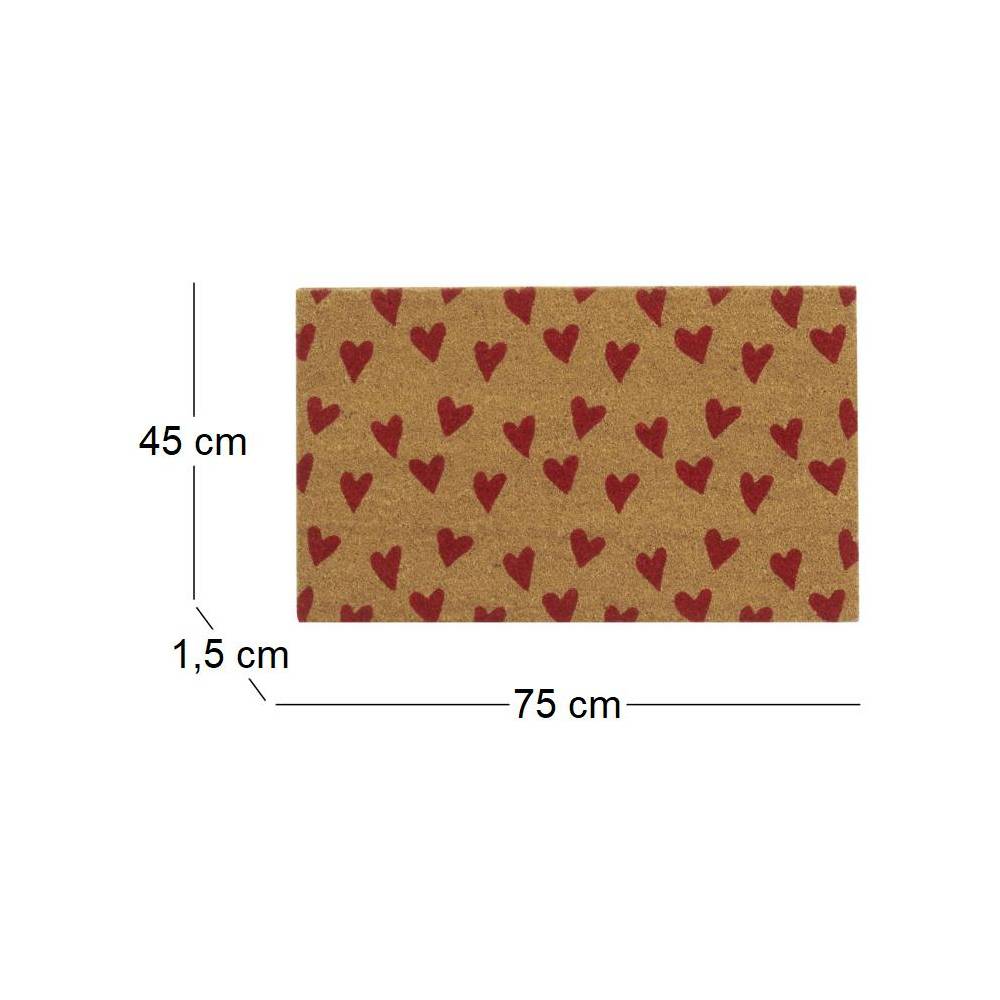 Aubry Gaspard - Paillasson coco intérieur extérieur 75 x 45 cm Coeurs imprimés rouges - Imagen 3