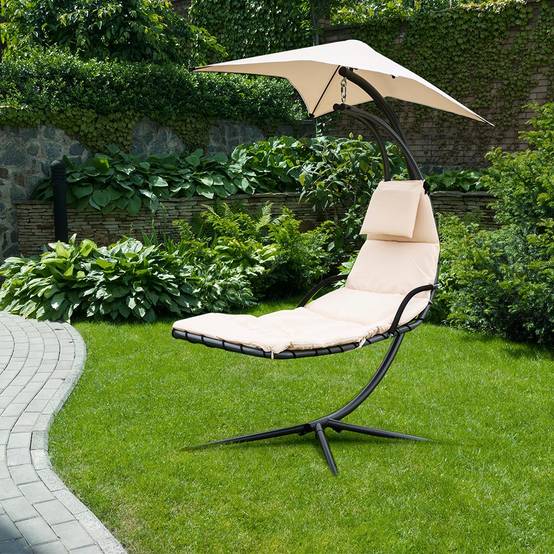 Chaise longue flottante avec auvent HOME DELUXE SAN REMO - anthracite/beige - Image 4