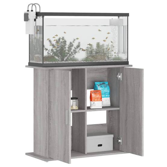 Meuble pour Aquarium Bois d'Ingénierie avec Portes de Rangement 81x36x73 cm Gris Sonoma - ComfortXL Outdoor Living - Image 4