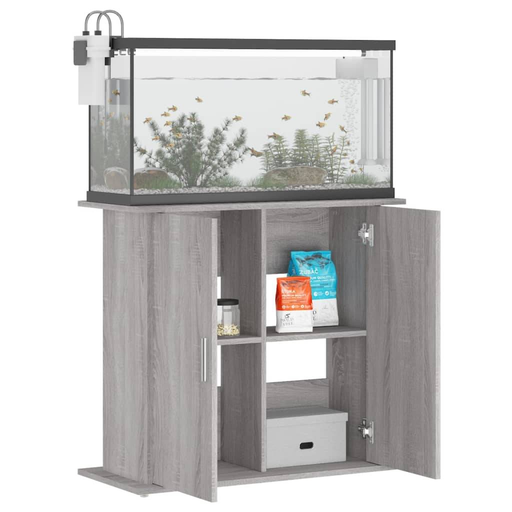 Meuble pour Aquarium Bois d'Ingénierie avec Portes de Rangement 81x36x73 cm Gris Sonoma - ComfortXL Outdoor Living - Image 4