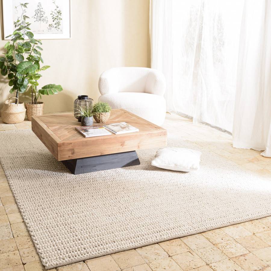 Macabane - QUENTIN - Tapis rectangulaire 200x290cm en laine tissée couleur beige - Imagen 2