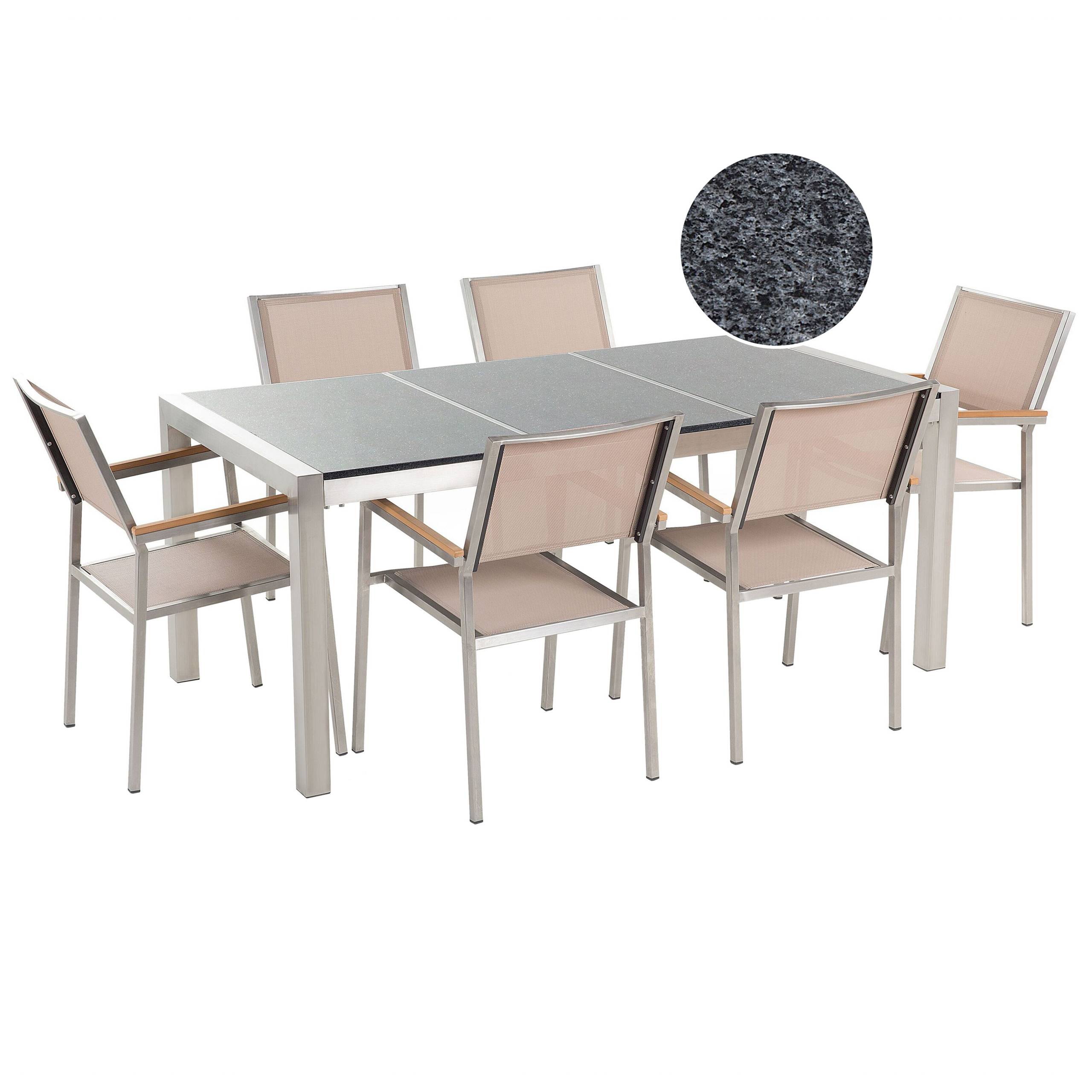 Beliani - Set de salle à manger, 6 Personnes Granit Gris/beige GROSSETO - Beliani - Imagen 2
