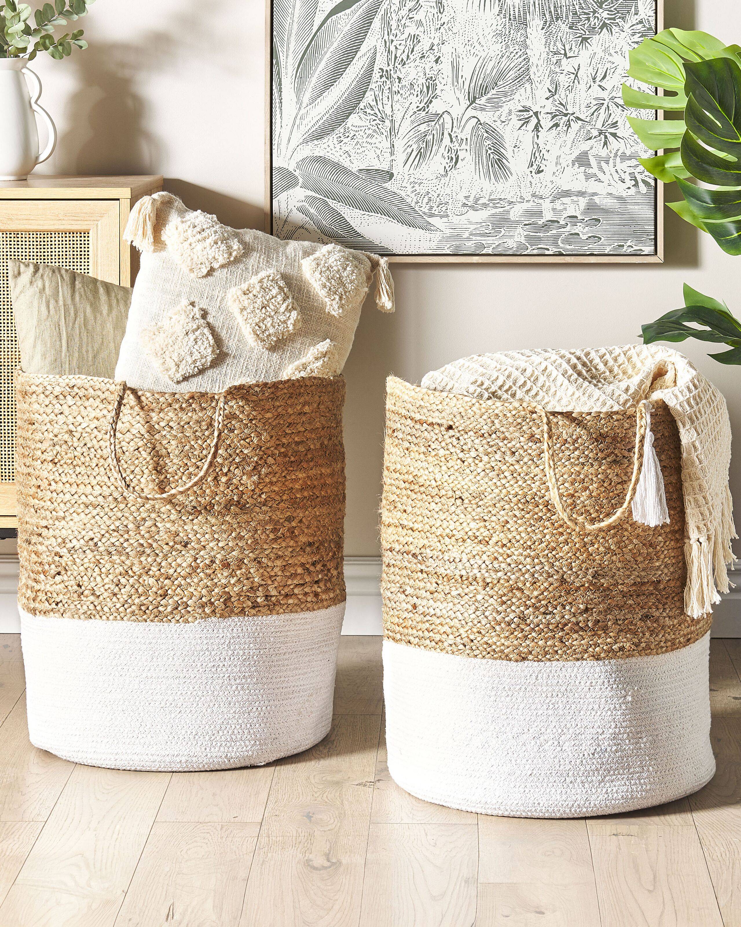 Beliani - Paniers Blanc et Beige en Jute 50 cm Ronds Faits Main Rangement Intérieur pour Linge Facile à Entretenir Corbeilles Lot de 2 - Imagen 2