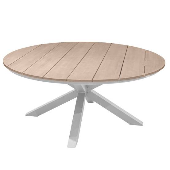 Hesperide - Table de jardin ronde "Oriengo" acacia & blanc 8 places en aluminium traité époxy - Hespéride - Image 2