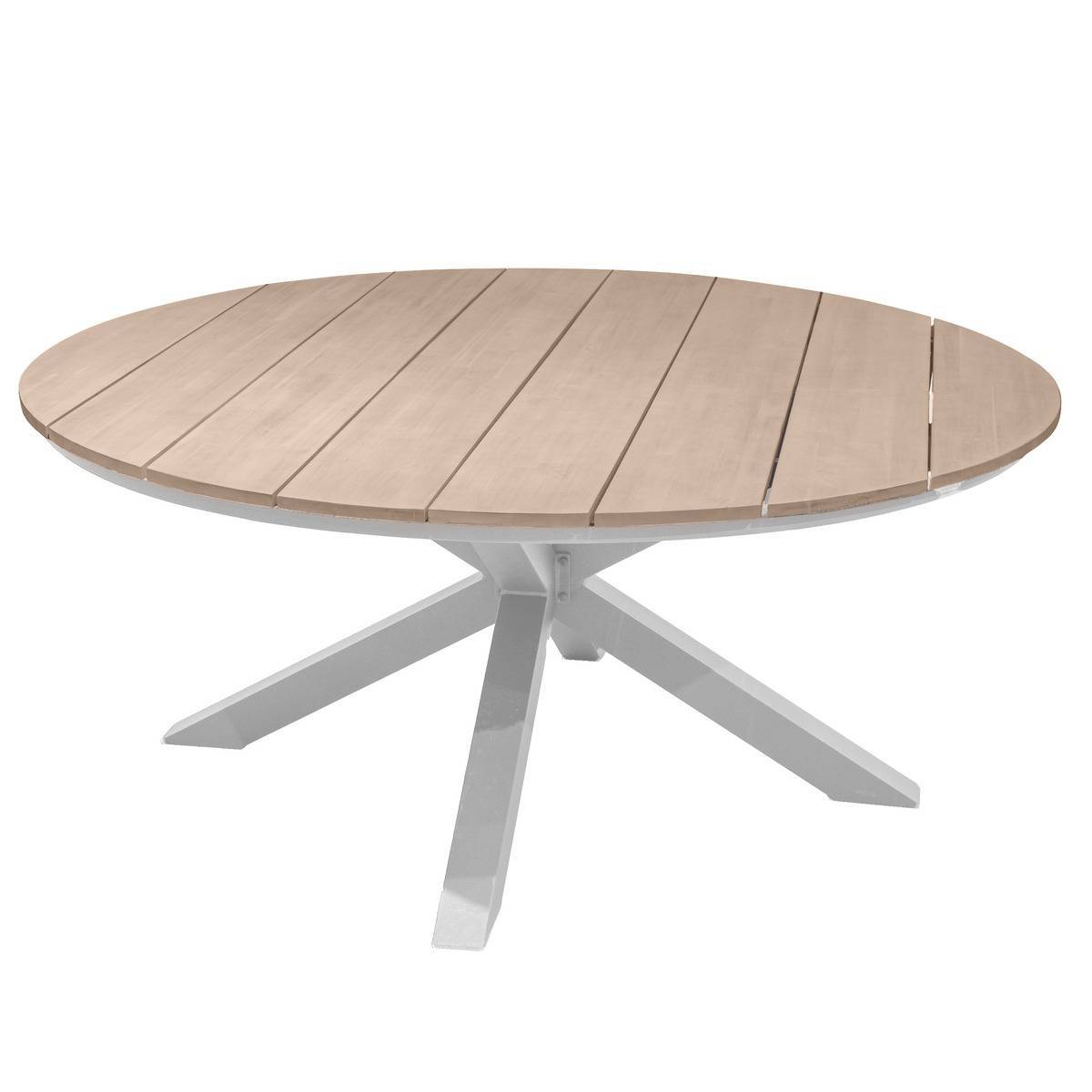 Hesperide - Table de jardin ronde "Oriengo" acacia  & blanc 8 places en aluminium traité époxy - Hespéride - Image 2