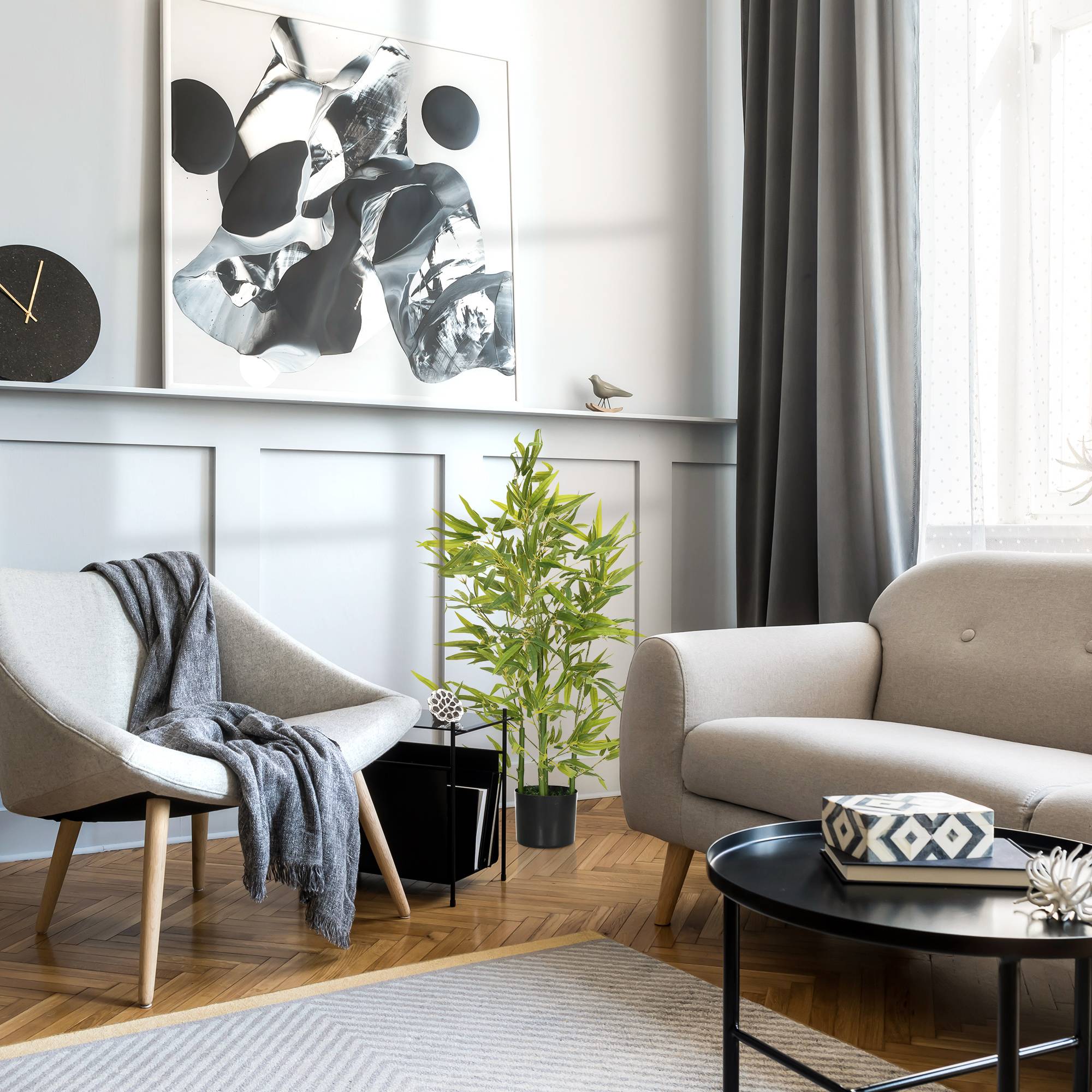 Sans Marque - Bambou artificiel de 90 cm avec pot et tiges réalistes, arbre synthétique d'intérieur pour la décoration intérieure Ø15 x 90 cm, vert - Image 4