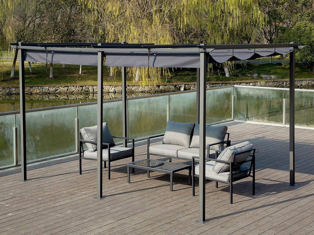 Pergola En Métal Avec Toit Rétractable - 3 X 6 M - Anthracite -habitat Et Jardin - Image 2