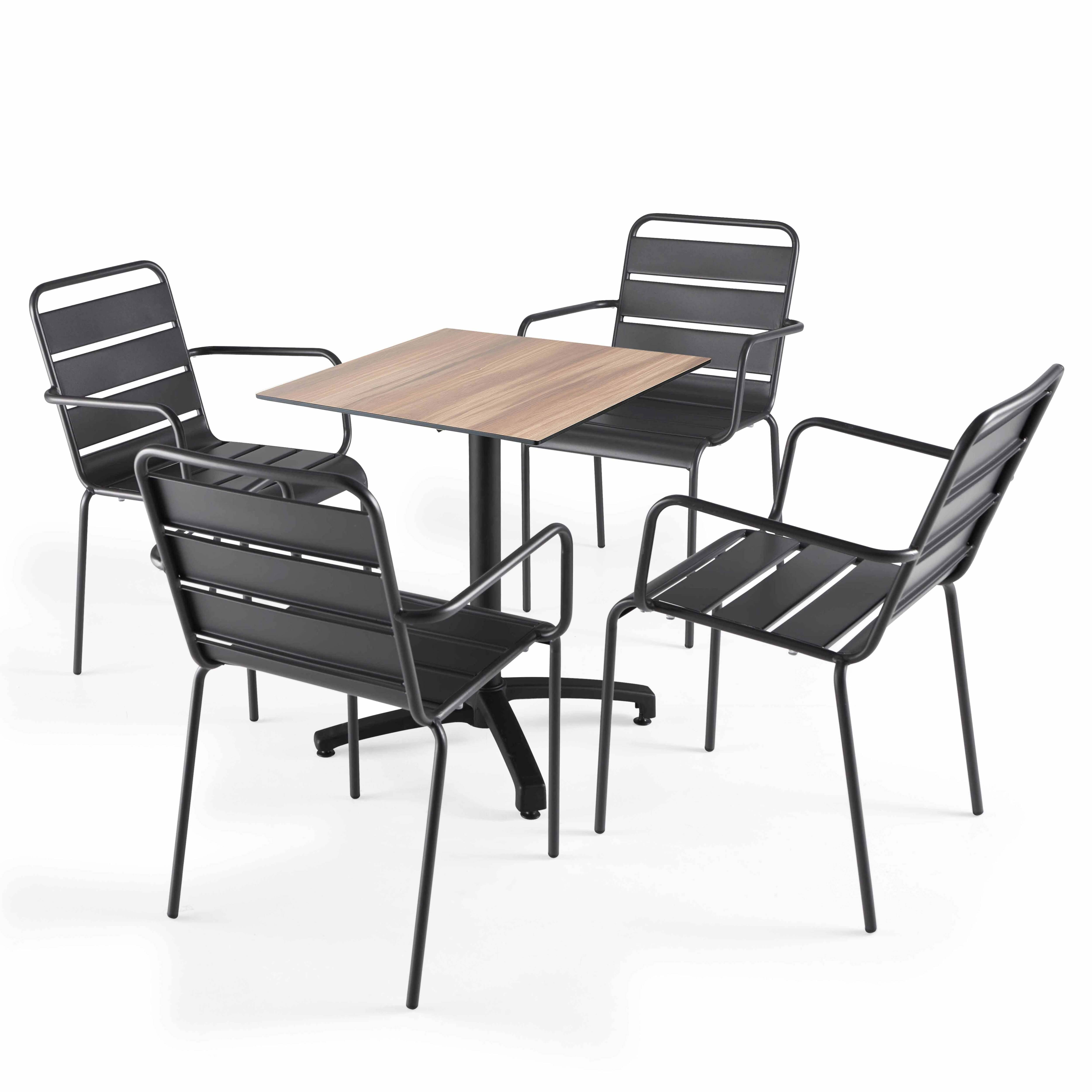 Oviala - Ensemble table de terrasse stratifié chene foncé et 4 fauteuils gris - Oviala - Imagen 1
