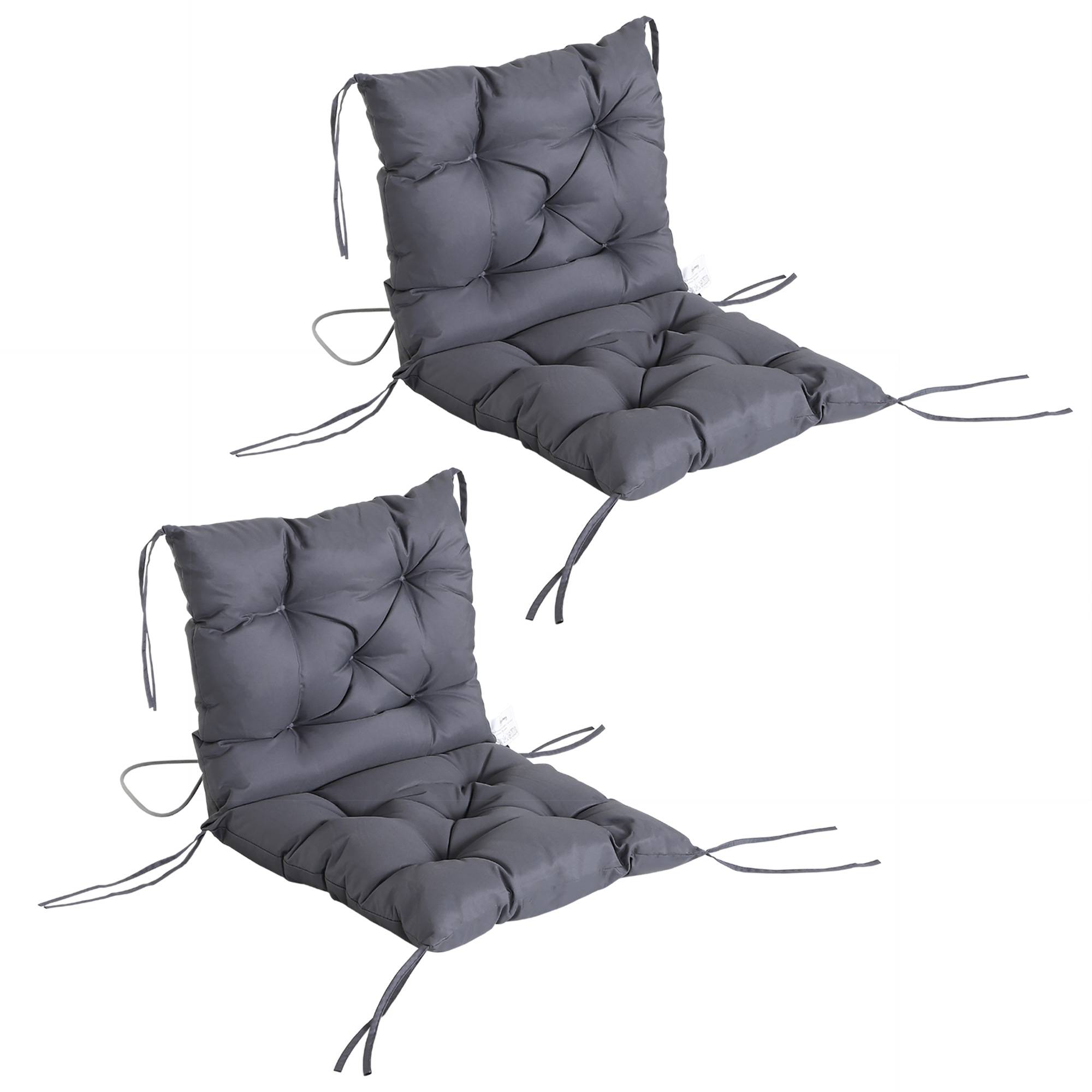 Lot de 2 coussins d’assise 98x50x8 cm, rembourrés avec attaches, lavables, gris - Image 2