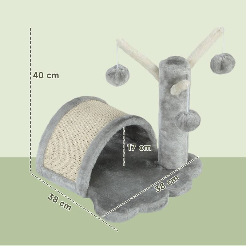 Petit arbre à chat 40cm avec grotte, 2 balles et tapis à griffer pour petits et grands chats gris clair - Image 3