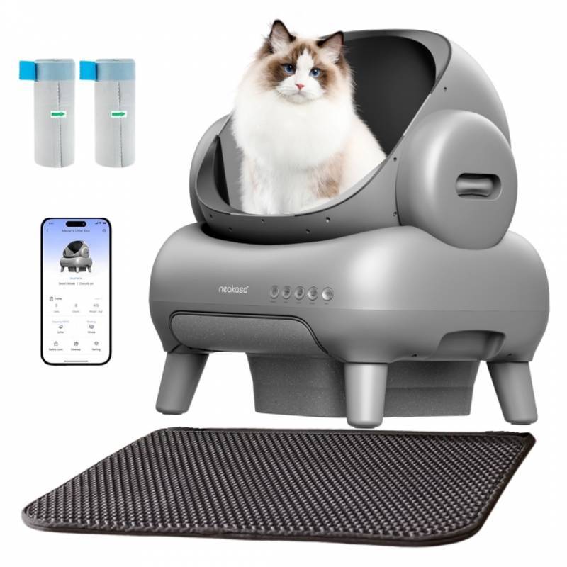NEAKASA Litière automatique pour grands chats - Grande ouverture - Gris NEAKASA