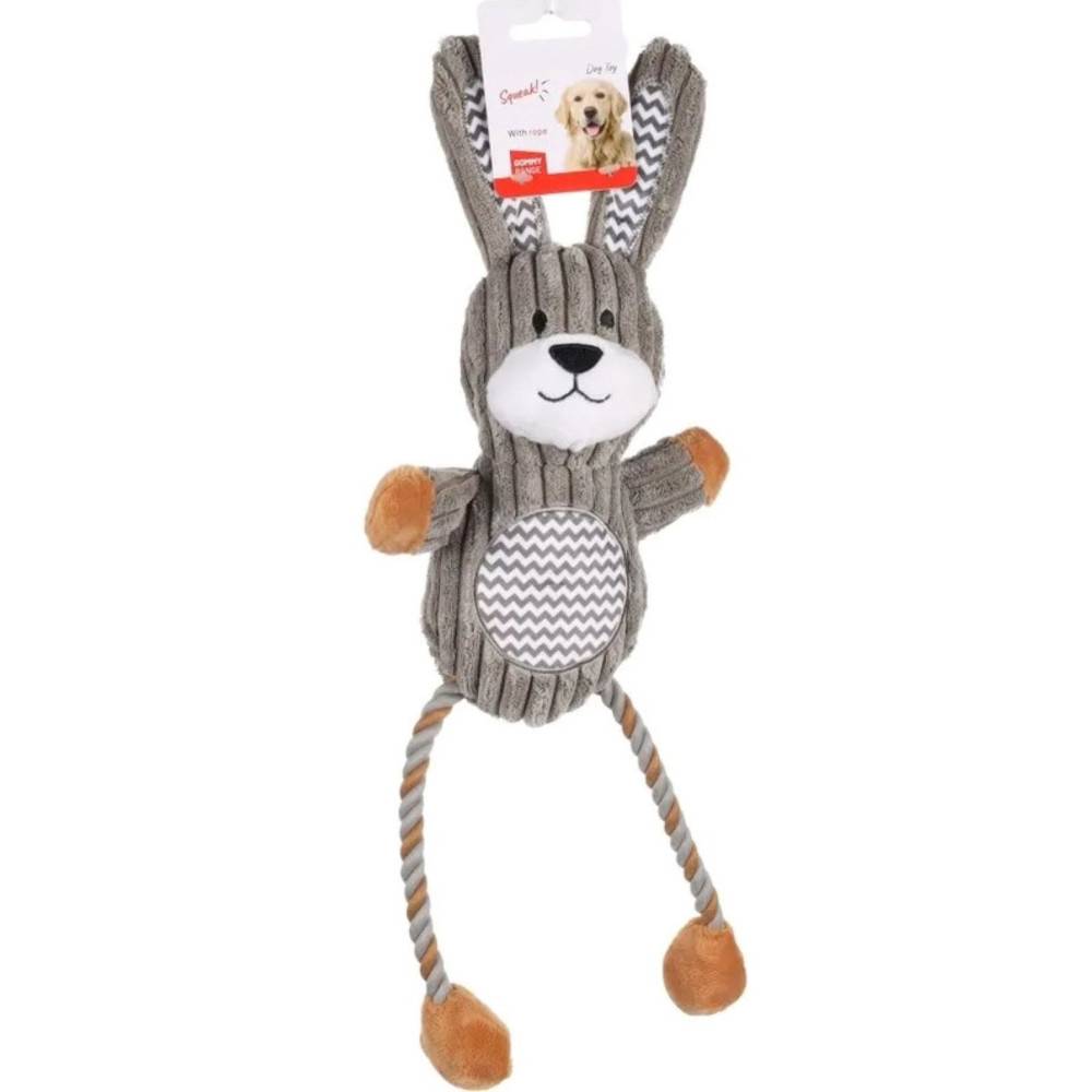 Flamingo - Jouet lapin Gommy gris, avec jambes cordes, 45 cm, pour chien - Imagen 3