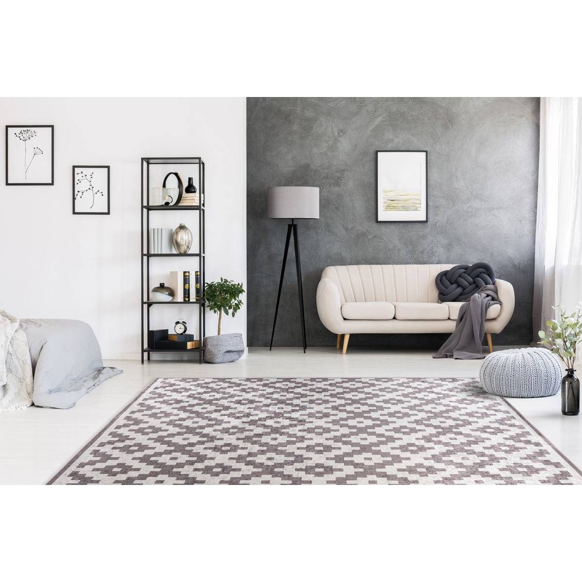 Tapis Géométrique à Poils Courts "Sally" Taupe 160 x 230 cm - Image 4