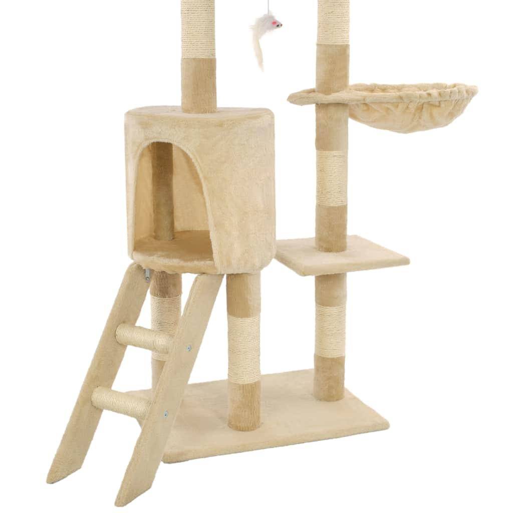 Helloshop26 - Arbre à chat griffoir grattoir niche jouet animaux peluché en sisal 138 cm beige - Imagen 7