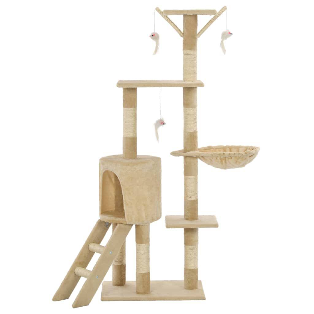 Helloshop26 - Arbre à chat griffoir grattoir niche jouet animaux peluché en sisal 138 cm beige - Imagen 2