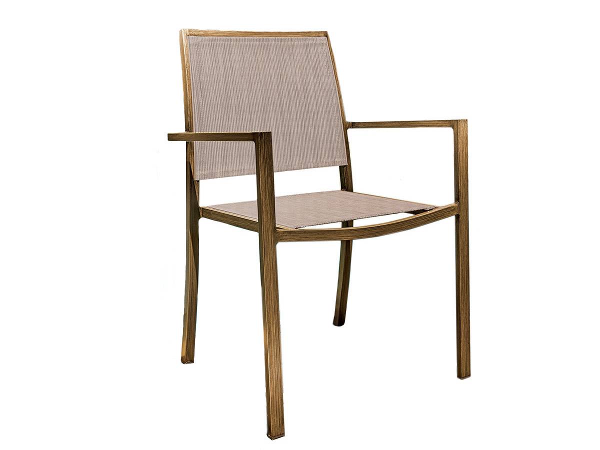 Lot de 4 Fauteuils de jardin en aluminium et textilène empilable aspect teck SANTORIN - Jardiline - Imagen 3
