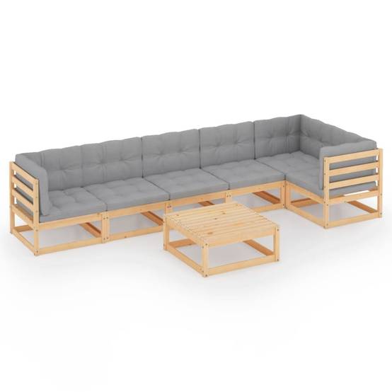 Helloshop26 - Salon de jardin meuble d'extérieur ensemble de mobilier 7 pièces avec coussins bois de pin massif - Imagen 1