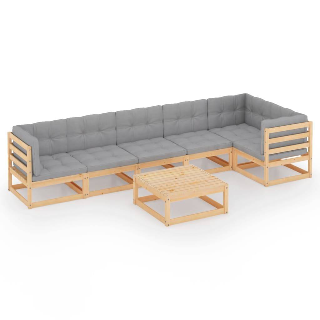 Helloshop26 - Salon de jardin meuble d'extérieur ensemble de mobilier 7 pièces avec coussins bois de pin massif - Imagen 1