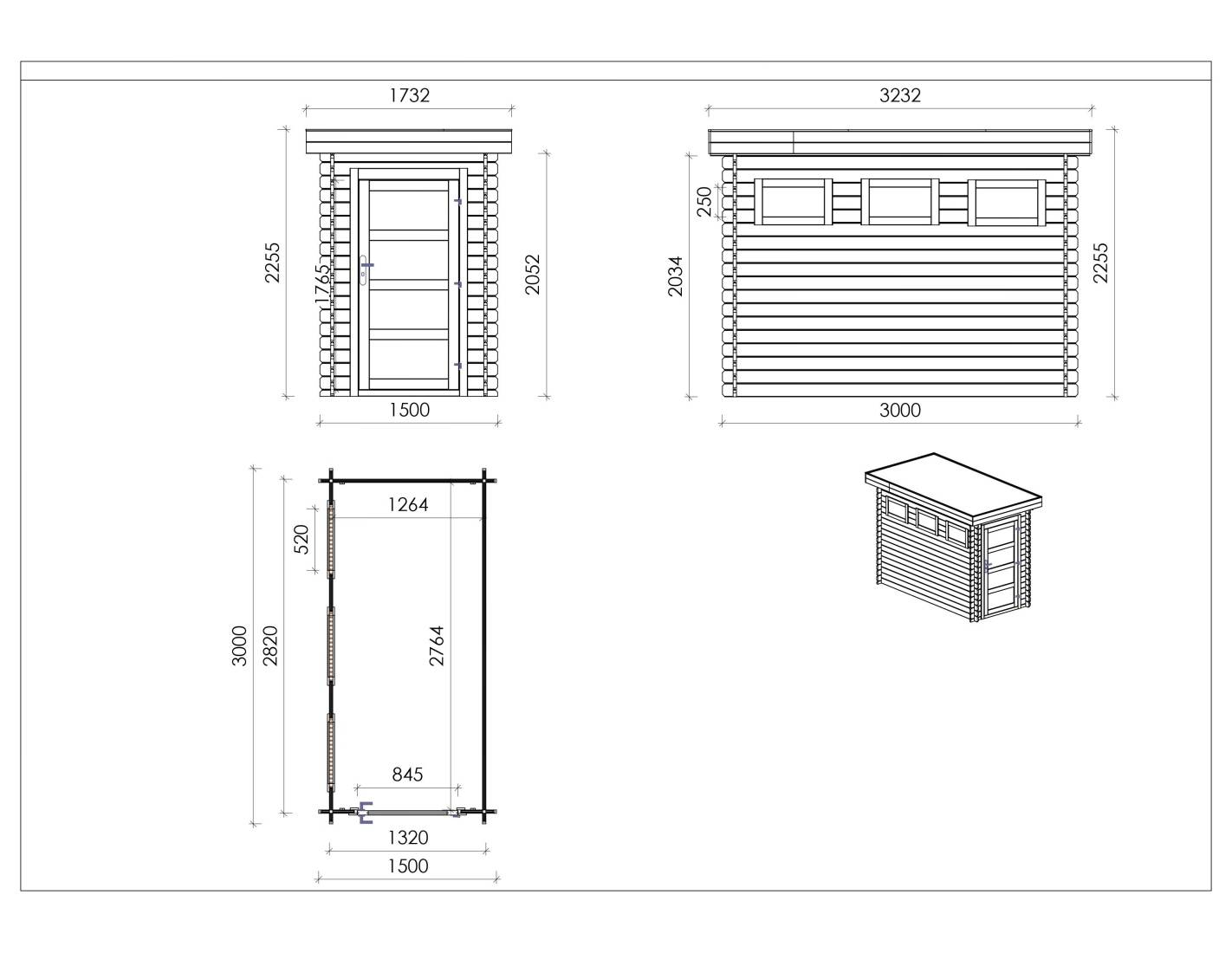 Altanka - Abri de jardin en bois - 4.5m2 - 1.5x3m - Traité - Ep. 28mm - Couleur: marron - DOM628 - Imagen 2