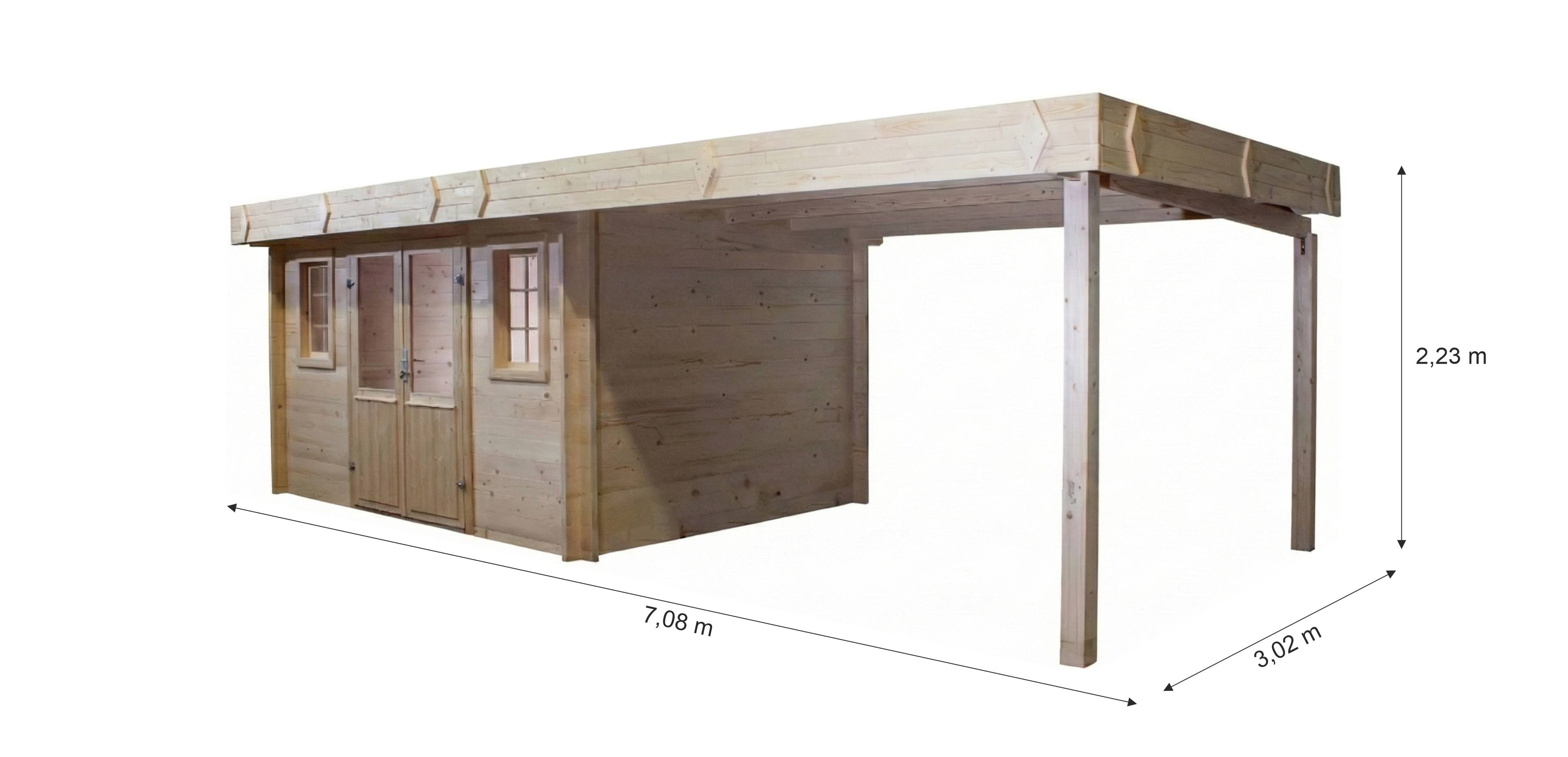 Habrita - Abri Madriers bois massif - 42 mm- surface extérieur 21,38 m2 avec bûcher  - Toit plat - bac acier - Image 3