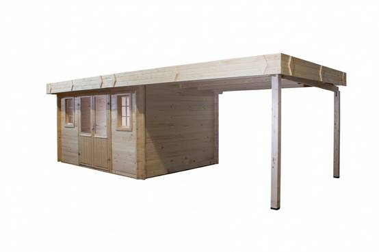Habrita - Abri Madriers bois massif - 42 mm- surface extérieur 21,38 m2 avec bûcher - Toit plat - bac acier - Image 4